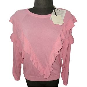 NWT Boutique Vicolo Knitwear made in Italy Pink Ruffle Sweater sz M